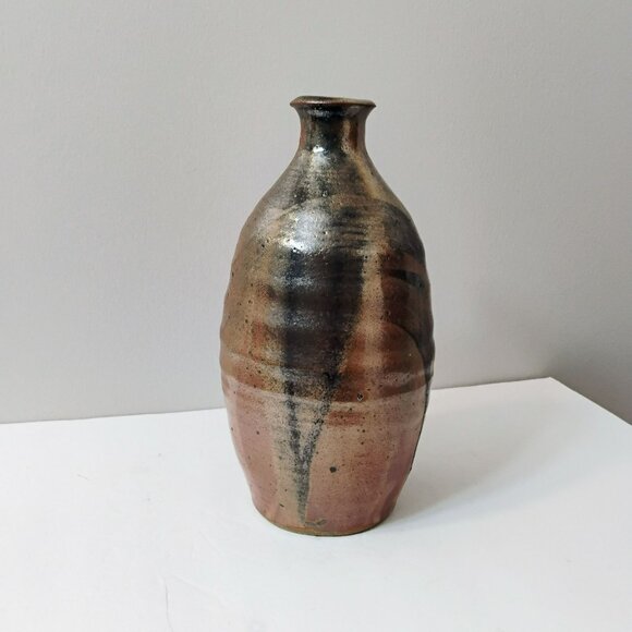 Vintage Metallic Glaze Art Pottery Vase Mid Century Modern Artist Mark 9" Vessel - Picture 2 of 10
